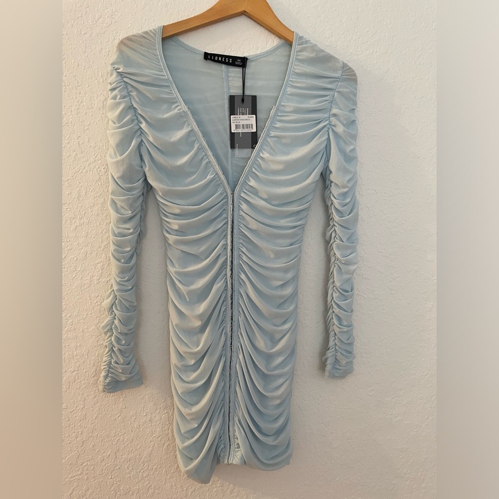 Lioness Garter Ruched  Mini Dress Women's Size XS Sky Blue